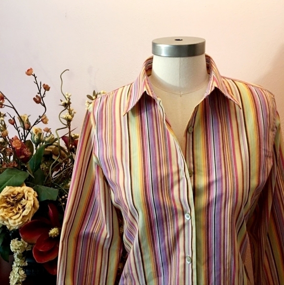 Foxcroft Multicolored Striped Button Down Collared Shirt Women's Plus Size 16 - Picture 4 of 12